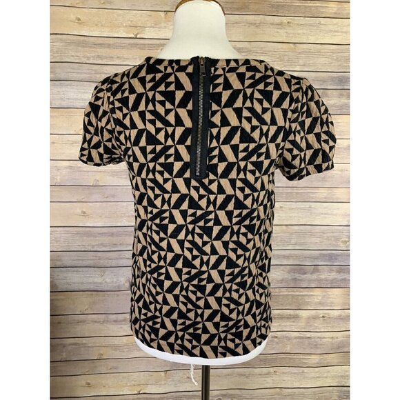 Anthropologie Postmark Small Trace Jacquard Quilted Top Brown Black Zip Back - Picture 5 of 9